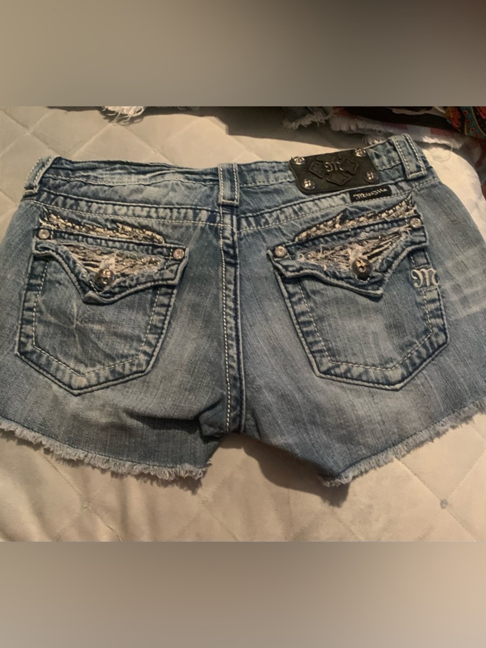 MissMe Light Wash Denim Cutoff Shorts